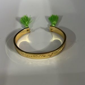 Lilly Pulitzer Sunny State Of Mind Bangle Cuff Tassel Fringe Bracelet Green Gold